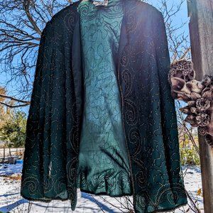 Vintage Beaded Forrest Green Holiday Cardigan